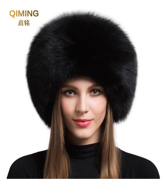 Gorro de piel de zorro 100 auténtica para mujer, gorro cálido de invierno de lujo para esquí, calentador de orejas, orejera y gorro de nieve cálido de piel de oveja 2010191374372