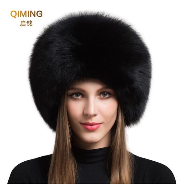 Dames 100% Réel Chapeau De Fourrure De Renard Femmes Hiver Chaud De Luxe Tête De Ski Cache-Oreilles Cache-oreilles Moelleux En Peau De Mouton Chaud Bonnet De Neige 201019232m