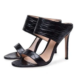 Mesdames 2022 Femmes Pu authentique réel en cuir 12cm High Heels Sandales Robe Shoes Slipper Summent décontractée PEEP TOES OUVERT