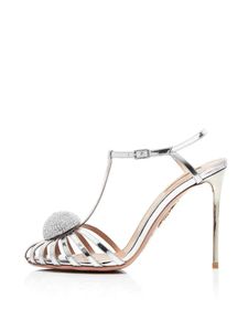Mesdames 2024 Patent en cuir Dame femme 9,5 cm STILETTO CHAUSSIONS HEEL HEEL BALL POMMES DIAMAND SANDALS SOLIDE BOUCLE NARCHE BAND MEDIAGE 09A