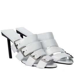 Dames 2024 vrouwen echte echte lederen hoge hakken zomer casual sandalen flip-flops buckle trouwjurk gladiator sexy schoenen witte kleur abb7