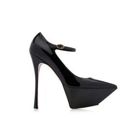 Mesdames 2024 Femmes Véritable vraie chaussure de robe de brevet en cuir 15cm talons hauts pompes 6 cm sandales d'été pillage décontracté pillard