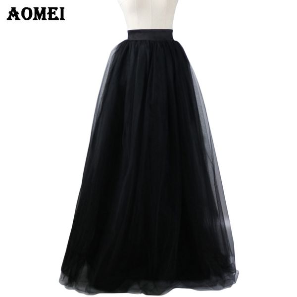 Señoras 6 capas Maxi faldas largas de talla grande tul negro moda fiesta de graduación princesa Lolita falda de malla Jupe Saias enagua 210416