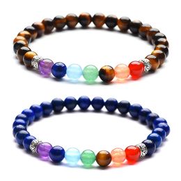 Dames 6mm Amethyst Lava Rock 7 Chakra Dames Meisje Bead Strands Energy Healing Armbanden Stretch Natuursteen Yoga Beaded Armband Geschenken