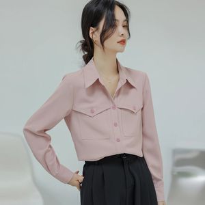 Mesdames et filles Shirts roses preppy avec poches coréennes Fashion Chic à manches longues Femmes Blouses automne vintage harajuku tops 240407