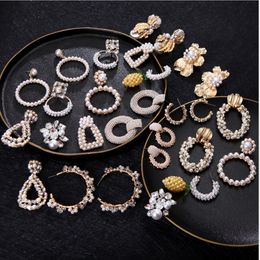 Pendientes de perlas para mujer y mujer, pendientes de diamantes de cristal artificial, gran personalidad retro de gama alta para mujer, venta al por mayor