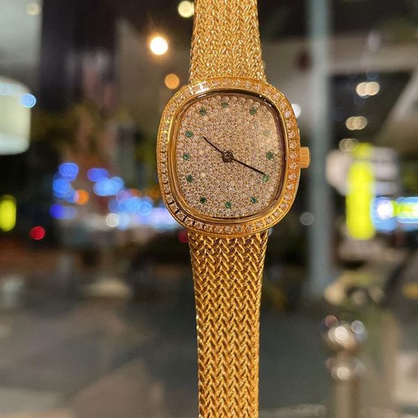 Reloj antiguo para mujer lleno de esfera de diamantes Movimiento de cuarzo de estilo retro único 29 6x26 6 mm Montre de Luxe222h