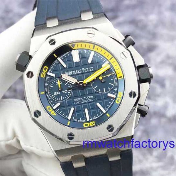 Montre-bracelet AP pour femme Epic Royal Oak Offshore Series 26703ST Cadran bleu 1/4 Jaune Fonction chronographe Montre pour homme 42 mm