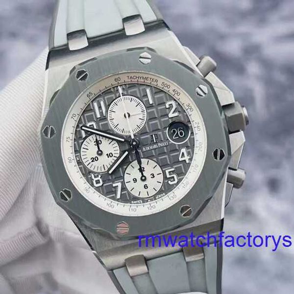 Reloj de pulsera AP para mujer Royal Oak Offshore Series 26470IO Reloj para hombre Anillo de cerámica gris Calendario de metal de titanio Sincronización Reloj mecánico automático de 42 mm