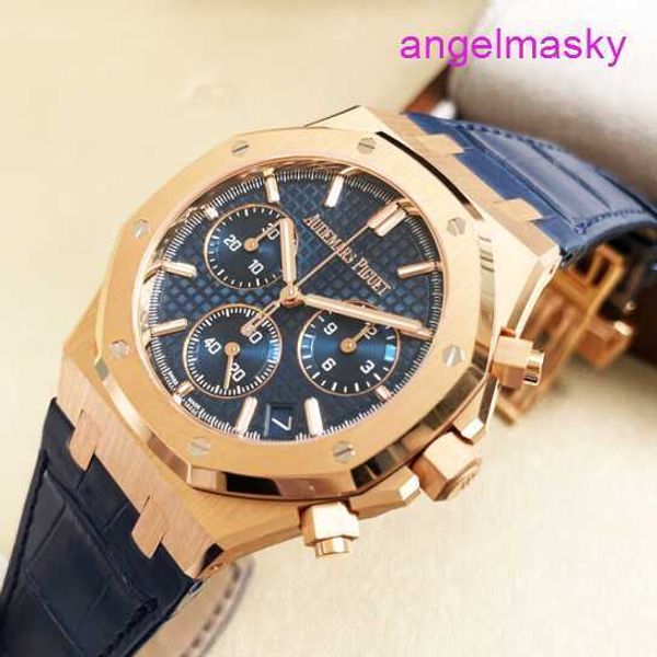 Lamelle de bracelet pour les dames Royal Oak Series 26240or Rose Gold Blue Plate Belt Mens Business Business Sports Back Transparent Automatic Mechanical Watch
