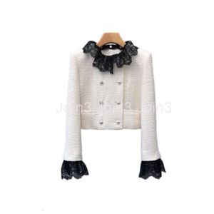 Mesdames Col de dentelle d'automne en tweed en laine double manteau court à poitrine S M L XL