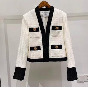Manteau court en laine tweed pour femmes, nouveau manteau court de haute qualité, col en v, bloc de couleurs, S M L XL, automne