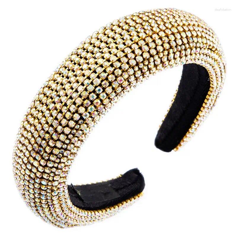 Damer Barock Sponge Padded Hair Hoop Glitter Färgglad för Rhinestone Jewelry Bandana Golden Metal Chain Luxury Headban