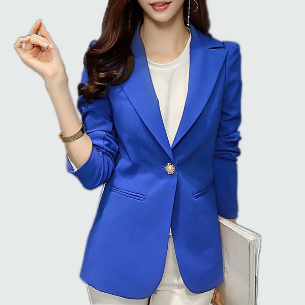 Ladies Blazer 2018 Manga larga Mujeres chaqueta de traje de traje Femenina femenina Royal Blue / Black L18101302