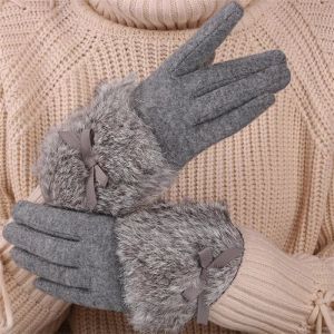 Dames kasjmier handschoenen vrouwelijke vlinderdas konijn fur wol mitten handschoenen