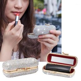 Dames Cliphouder Daily Lipstick Case Party Fashion Gift met Mirror Organizer Home Travel Universal Luxe Luxe Shiny Diamonds1317F