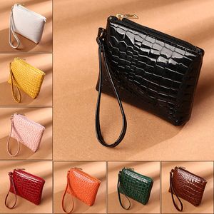 Monedero para mujer, cartera corta con estampado de cocodrilo de Color sólido Vintage, minimonedero de cuero Pu