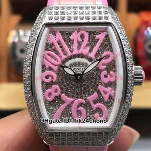 Damescollectie Vanguard Lady Quartz Womens Watch V32 SC bij Gypsophila Dial Diamond Case Pink Leatehr Rubber Strap2824