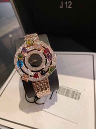 Reloj con gema de color para mujer, tamaño 36 mm, movimiento de cuarzo importado, hebilla plegable de acero fino 316