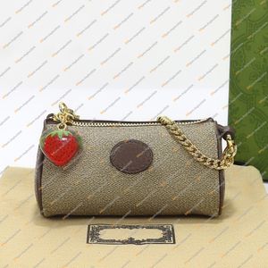 Damesontwerperzakken Strawberry ketting portemonnee Key Pouch Coin Purse Credit Card Holder Top Mirror Quality 726253 Business