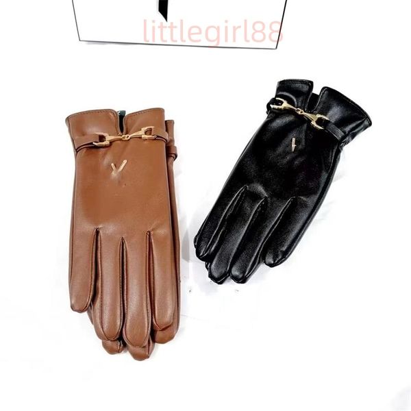 Guantes de cuero de diseñador para mujer, lana gruesa para otoño e invierno, pantalla táctil para conducir, calienta tu invierno