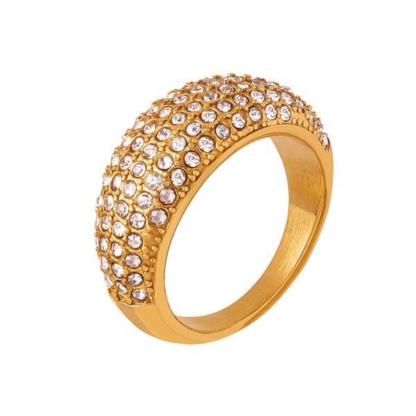 Bague en diamant pour femme Bague géométrique de haute qualité exquise et créative Bague en acier inoxydable plaquée en or 18 carats pour cadeaux de bijoux de mode