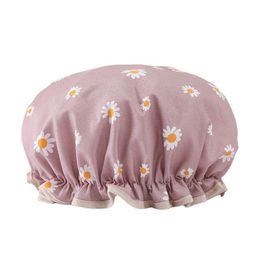 Bonnet de douche en Satin Double couche pour femmes, imperméable, élastique, imprimé, rembourré, coloré, Style ferme, fabrication soignée, z142