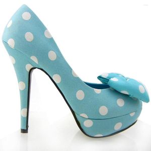 Damesjurk 226 LF30406-2 Schoenen Cute Bow Satin Polka Dot Party/Club Platform High Heel Pumps Court 5