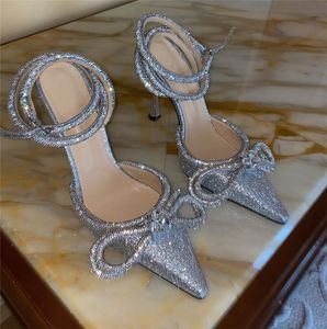 Zapatos de vestir para mujer Tacones de diseñador Mujer Fiesta de boda Tacones altos Sandalias con doble lazo y diamantes de imitación brillantes