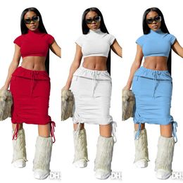 Trajes de vestir para mujer Diseñador 2023 Nuevo bolsillo de manga corta Conjunto de dos piezas Vestidos casuales Imprimir Ropa de diseñador de alta elasticidad