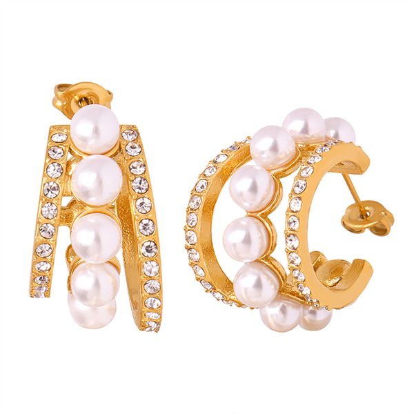 Boucles d'oreilles exquises pour dames, plaquées en acier inoxydable, or 18 carats, boucles d'oreilles géométriques en forme de C, boucles d'oreilles de fête de haute qualité, paire cadeau