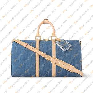 Dames Mode Casual Designe Luxe Denim Keepall 45CM Sac De Voyage Sacs Duffel Packsacks Cross Body Sac À Bandoulière Fourre-tout Sac À Main TOP Miroir Qualité M24315 Pochette Bourse