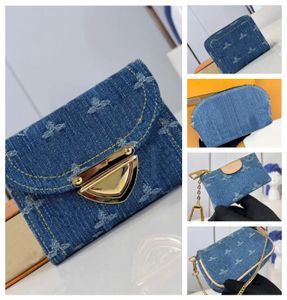 Damas Fashion Diseñadora Casual Billetera Billetera de mezclilla Luxury Zipper Billetera Monedera Tri-Fold Bolsa Bolsa Bolsa de tarjeta de crédito Cardador de mezclilla con caja al por mayor