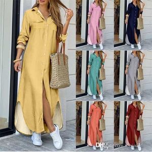 Dames mode décontracté Maxi robes pour femme printemps automne Designer chemise robe revers cou à manches longues bonbons jupe ample