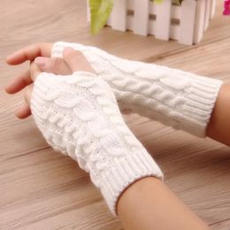 Damas de moda calentadores de mano Guiones de invierno Crochet Faux Faux Lool Cálido sin dedo