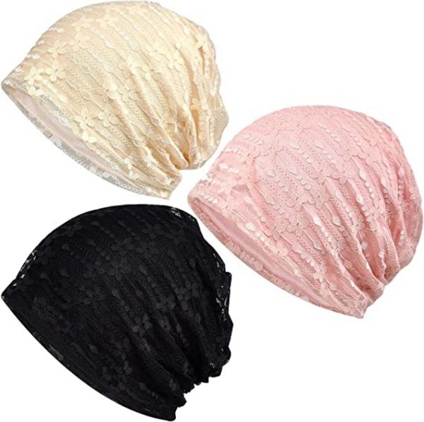 Gorro de encaje a la moda para mujer, gorro transpirable con protección solar, gorro negro cálido a prueba de viento para primavera y otoño para mujer