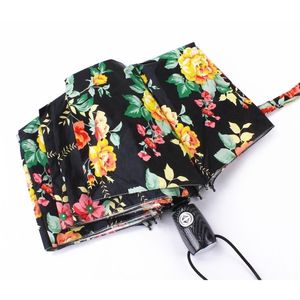 Dames Mode parasol Entièrement Automatique Compact Anti-UV imprimé fleur Pluie Soleil Coupe-Vent Parapluies Grandes Femmes Fortes 210721