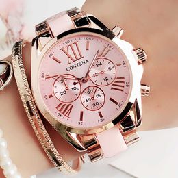 Damesmode roze polshorloge vrouwen es luxe top merk quartz m stijl vrouwelijke klok relogio feminino montre femme 210616