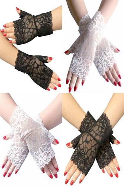 Guantes cortos de encaje sin dedos para mujer, accesorios para fiesta de baile, cosplay, guantes de boda para novia, color blanco y negro 6646842