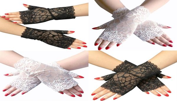 Guantes cortos de encaje sin dedos para mujer, accesorios para fiesta de baile, cosplay, guantes de boda para novia, color blanco y negro 4192767