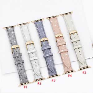 Dames flash diamant lederen band voor Apple Watch 45 mm 41 mm 44 mm 42 mm 40 mm 38 mm banden Bracelet Iwatch Serise 7 SE 6 5 4 3 Watchband Link Accessories