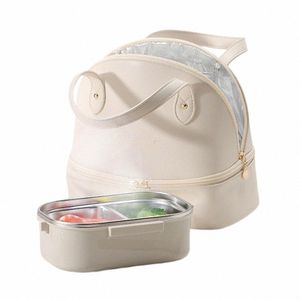 Dames Voedsel Handtas Case Grote Capaciteit PU Lederen Lunchbox Ctainer Dubbellaags Maaltijdvoorbereidingstas voor Reizen Werk School Picknick 97Mc #