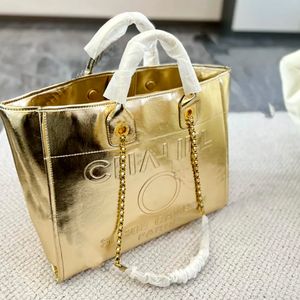 Hot23 Glitter Designer Beach Shopping Bags Gold Silver Balck Shiny Lambskin Totes de lujo Bolso con asa Bolso con cadena Bolsas de sacoche de gran capacidad para exteriores 38 cm
