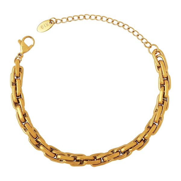 Pulsera de oro para mujer, chapada en acero inoxidable, oro de 18 quilates, cadena de cuadros simple, regalo de joyería