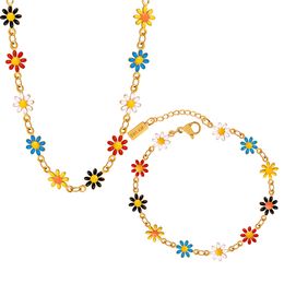 Bracelet chaîne marguerite émaillée en forme de gouttelettes d'or pour femmes, plaqué or 18 carats, bijoux à la mode, cadeau