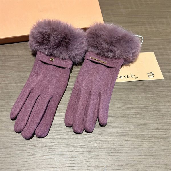 Gants à main pour femmes, marque de luxe, col en fourrure, gants fendus, mitaines chaudes en cachemire, accessoires de mode pour femmes avec emballage SDLX