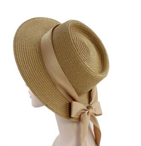Dames Handmade Natural Straw Hat Summer Beach Hoed voor vrouwen Men Panama Cap Mode concave platte Protetion Visor Sun Boat Hats2215157