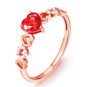 Mesdames Heart Rings Imitation Natural Rubellite Gemstone Rings Engagement de mariage Bijoux de mariée