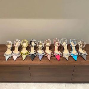 Dames hoge hakken enkelbandje slingback pumps MACH puntige strik strass hoge hak schoenen zijde sprankelend roze sexy sandalen 240129