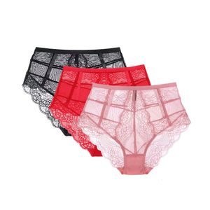 Mesdames High Rise Sous-pants brodés de qualité en dentelle sous-vêtements creux en lingerie confortable SXXL Briefs 3pcs 240407